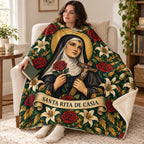 Santa Rita blanket, wrapped around a reader