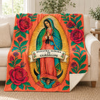 Guadalupe - Coral Garden blanket, on a sofa