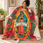 Guadalupe - Coral Garden blanket, wrapped around a reader