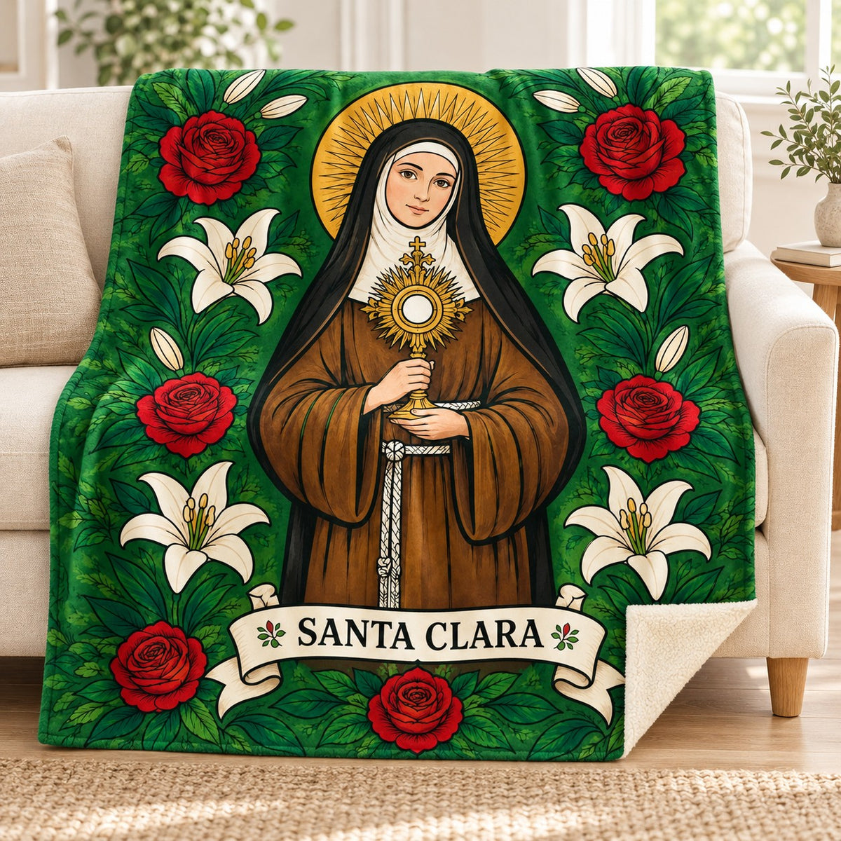 Santa Clara blanket, on a sofa