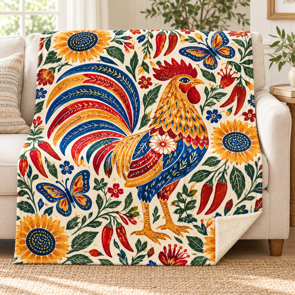 Canto del gallo blanket, on a sofa