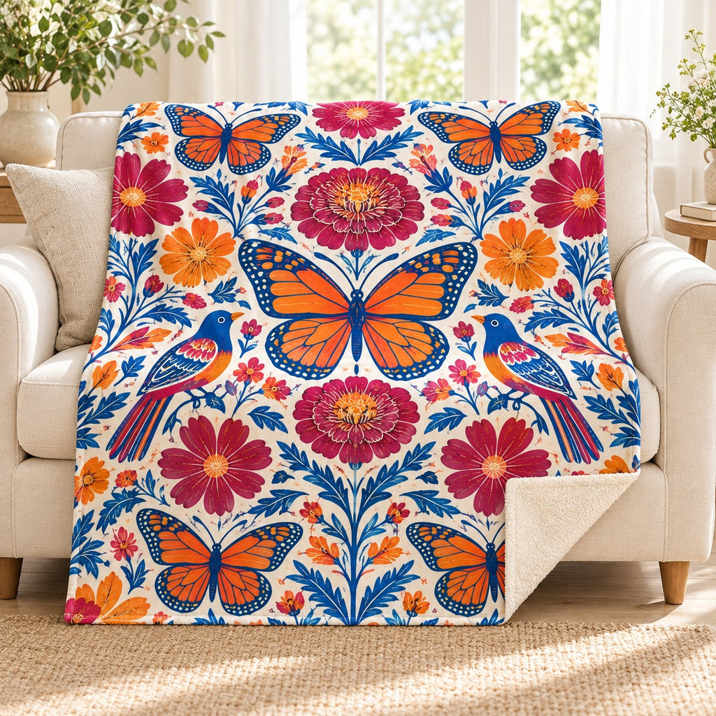 Jardin de mariposas blanket, on a sofa