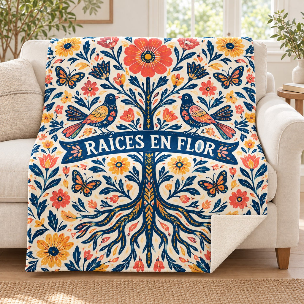Raices en flor blanket, on a sofa