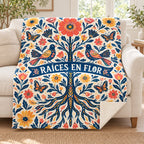 Raices en flor blanket, on a sofa