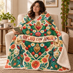 Corazon de nopal blanket, wrapped around a reader