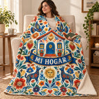 Milagros del hogar blanket, wrapped around a reader