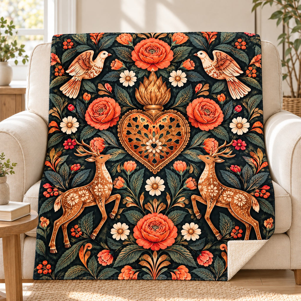 Rosas de cobre blanket, on a sofa