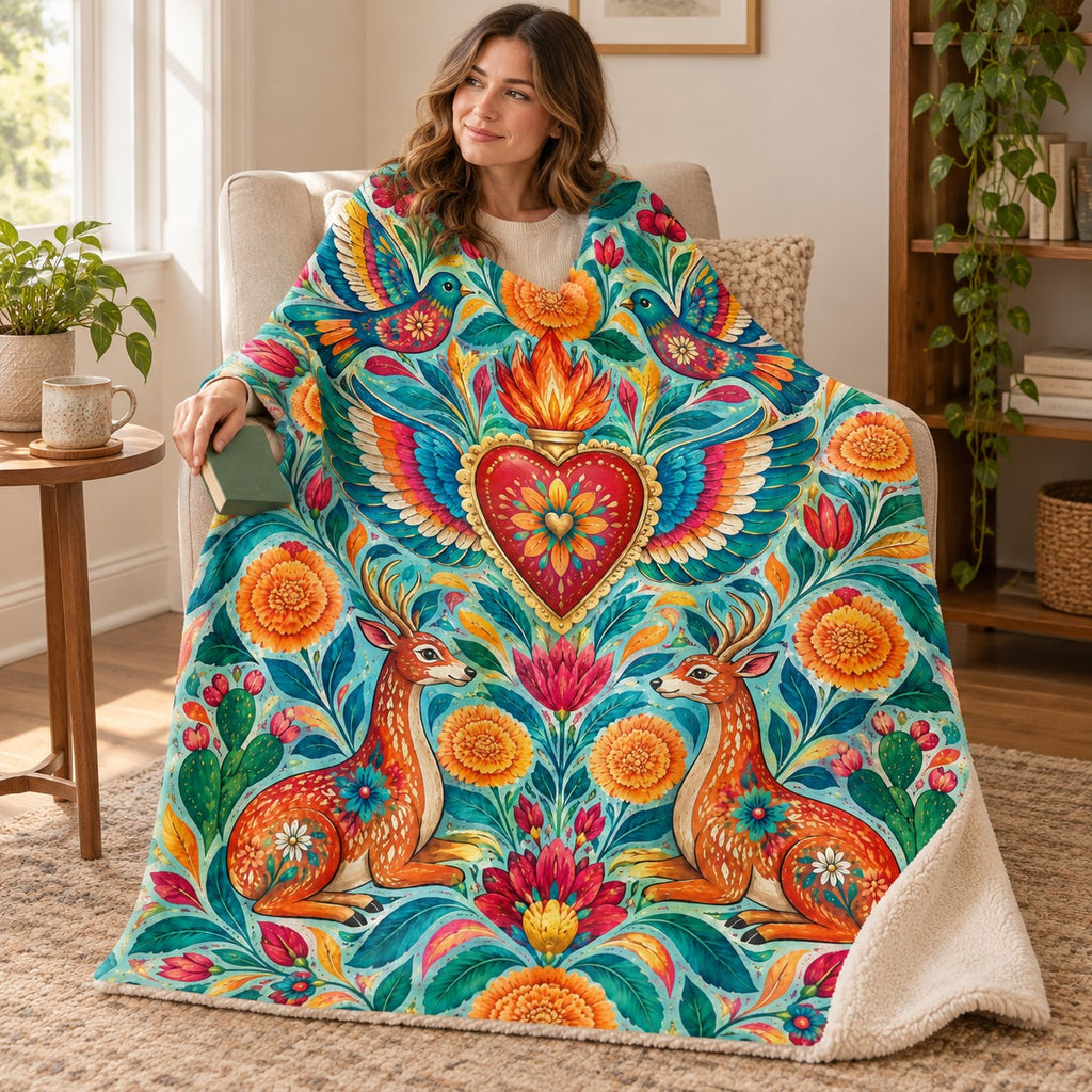 Alas del amor blanket, wrapped around a reader