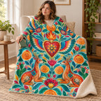 Alas del amor blanket, wrapped around a reader