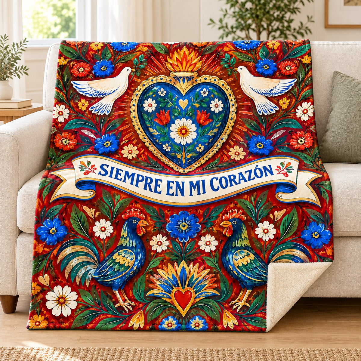 Siempre en mi corazon blanket, on a sofa
