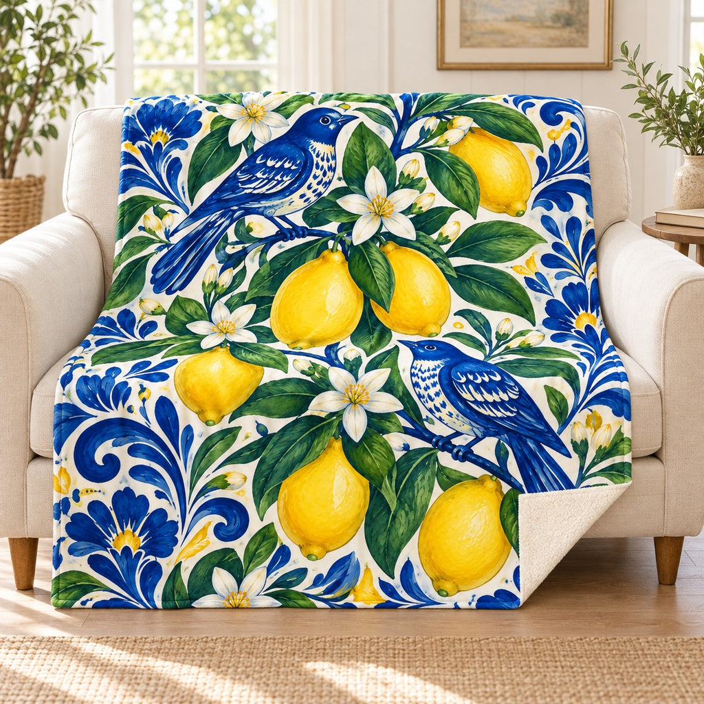 Limones del patio blanket, on a sofa