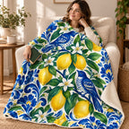 Limones del patio blanket, wrapped around a reader