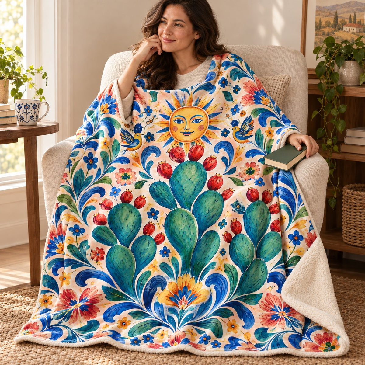 Nopales bajo el sol blanket, wrapped around a reader