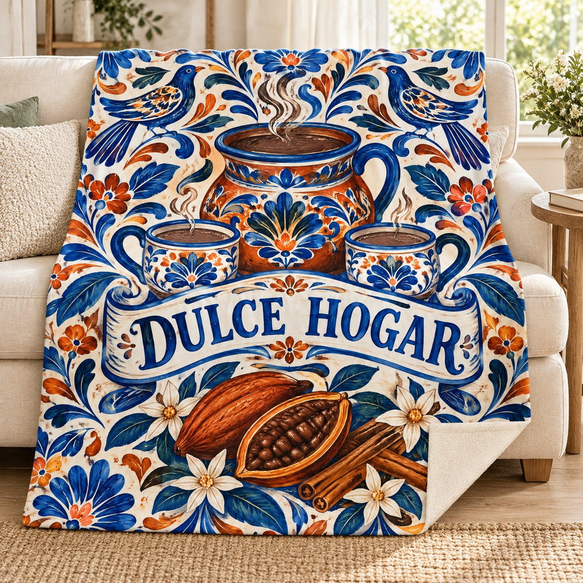 Cacao y canela blanket, on a sofa