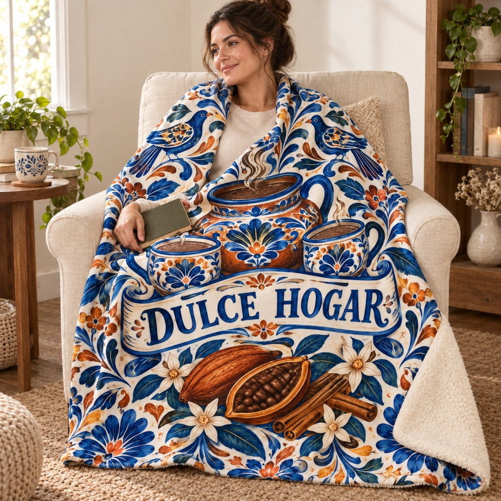 Cacao y canela blanket, wrapped around a reader