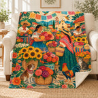 Mercado de flores blanket, on a sofa