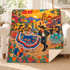 Fiesta del pueblo blanket, on a sofa