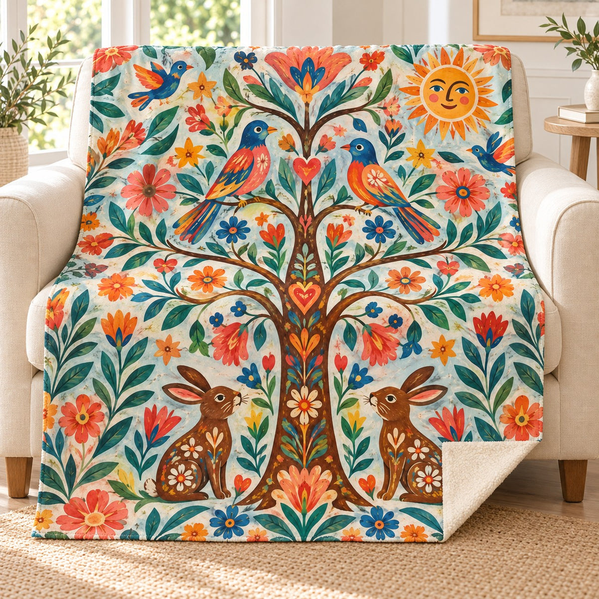 Arbol de los deseos blanket, on a sofa