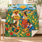 Amanecer de maiz blanket, on a sofa