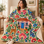 Casa entre flores blanket, wrapped around a reader