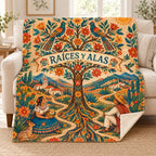 Raices y caminos blanket, on a sofa