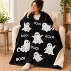 Ghost Boo - Black blanket, wrapped around a reader