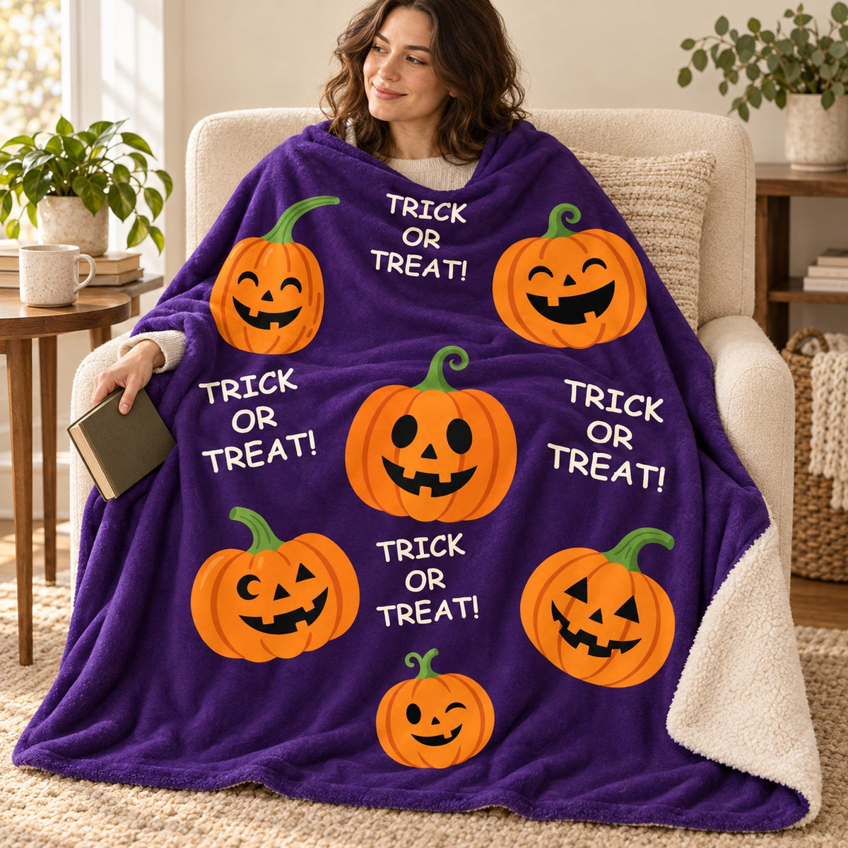 Pumpkin Party - Purple blanket, wrapped around a reader