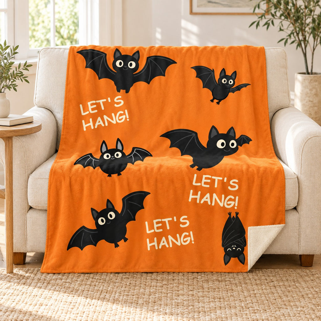 Let's Hang! - Orange blanket, on a sofa