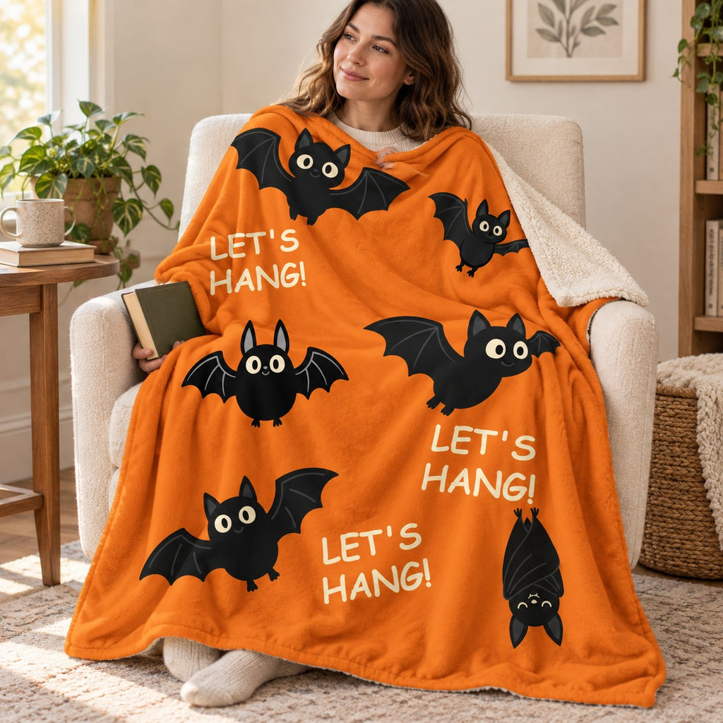Let's Hang! - Orange blanket, wrapped around a reader