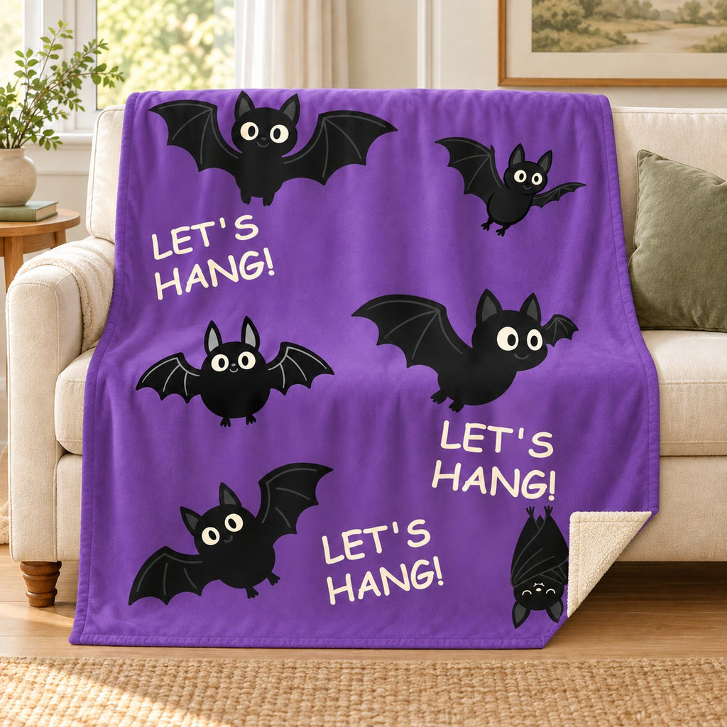 Let's Hang! - Purple blanket, on a sofa