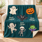 Boo Crew - Teal blanket, on a sofa