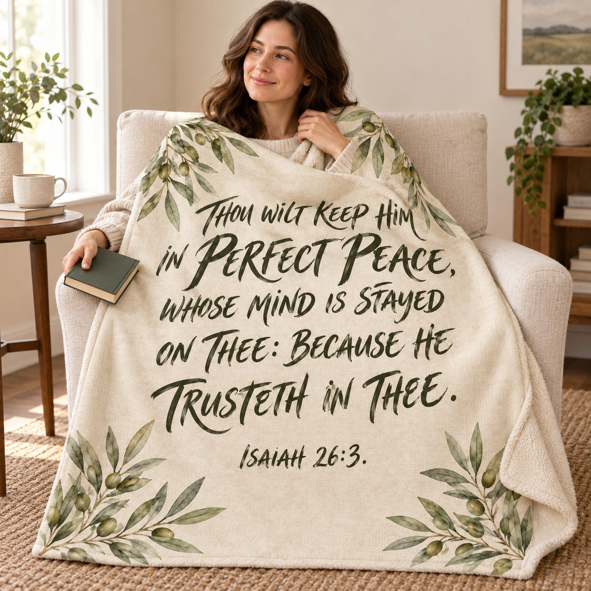 Alabaster Linen blanket, wrapped around a reader