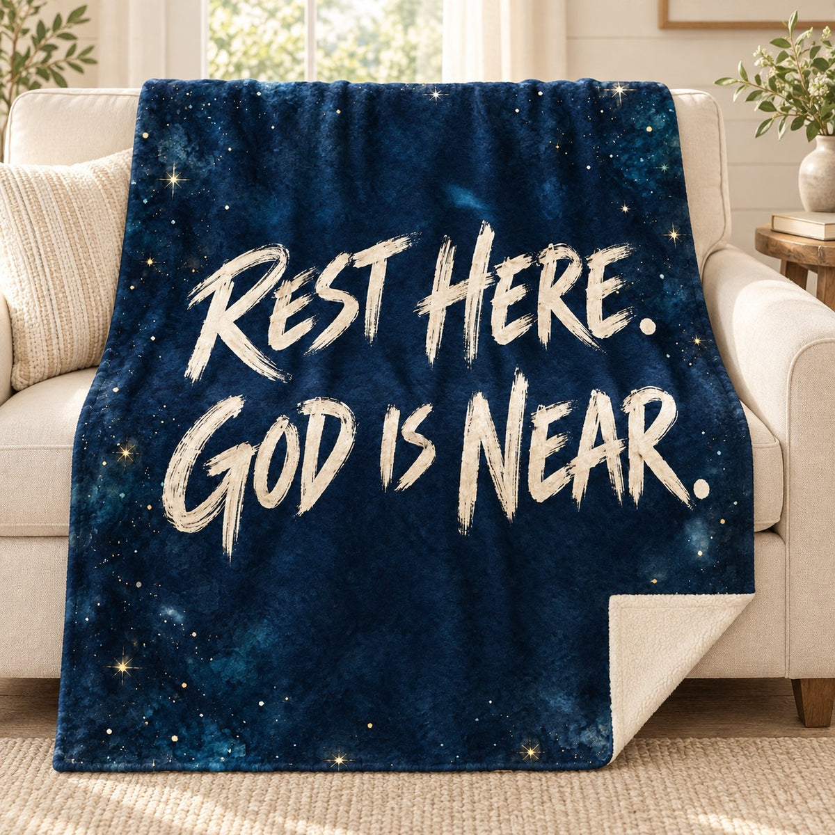 Night of Peace blanket, on a sofa