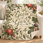 Grow in Grace blanket, on a sofa