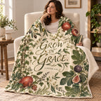 Grow in Grace blanket, wrapped around a reader