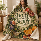Fruit of the Spirit blanket, wrapped around a reader