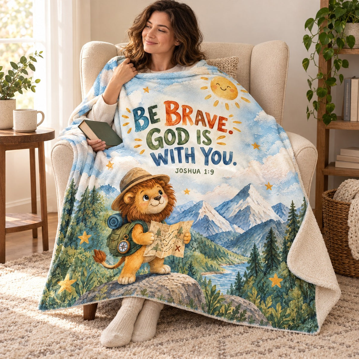 Be Brave blanket, wrapped around a reader