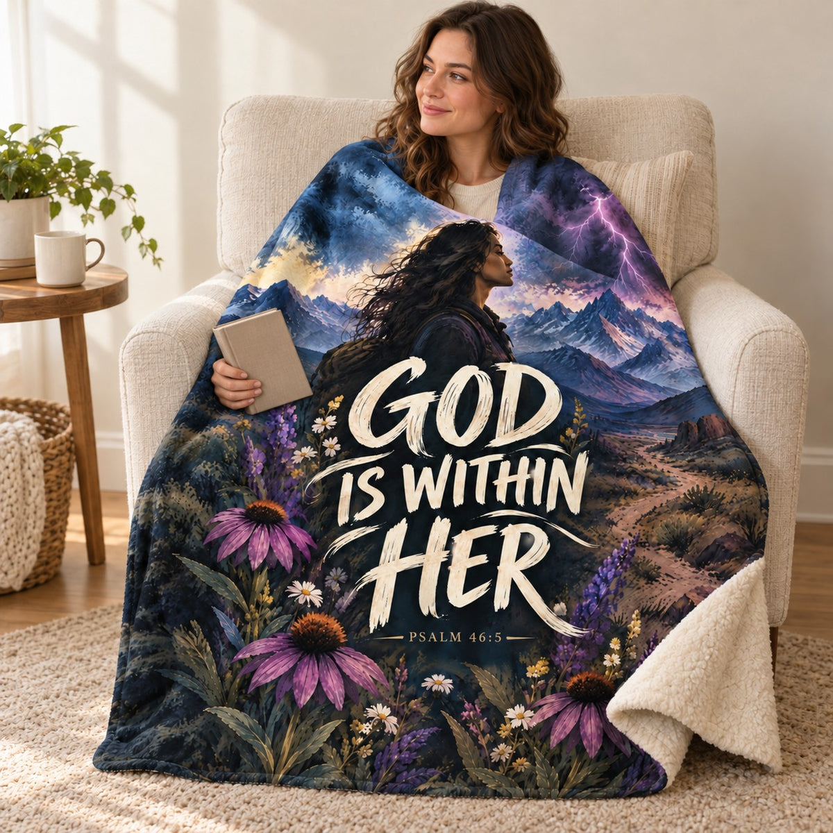 God Is Within Her blanket, wrapped around a reader