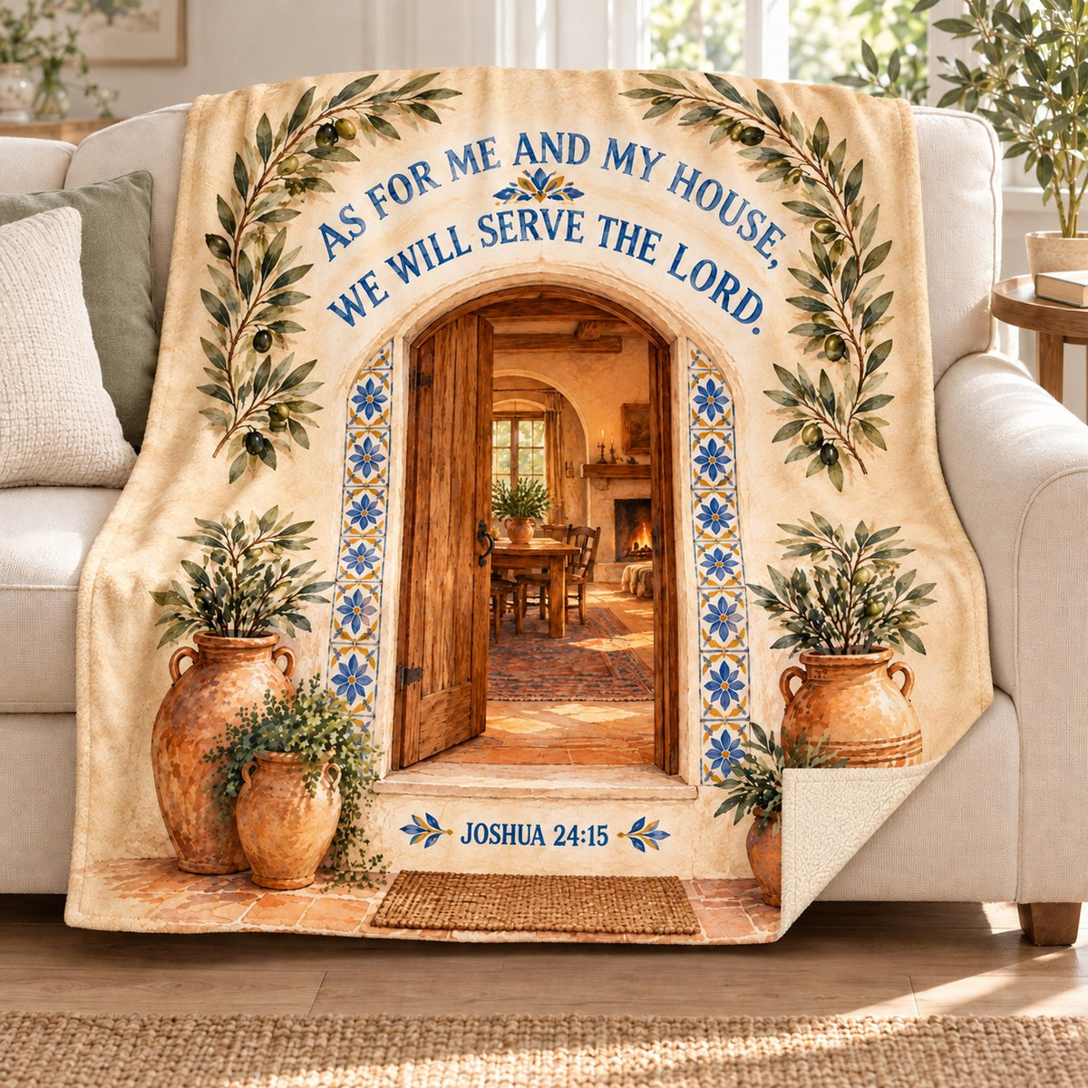 As for Me and My House blanket, on a sofa