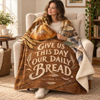 Daily Bread blanket, wrapped around a reader