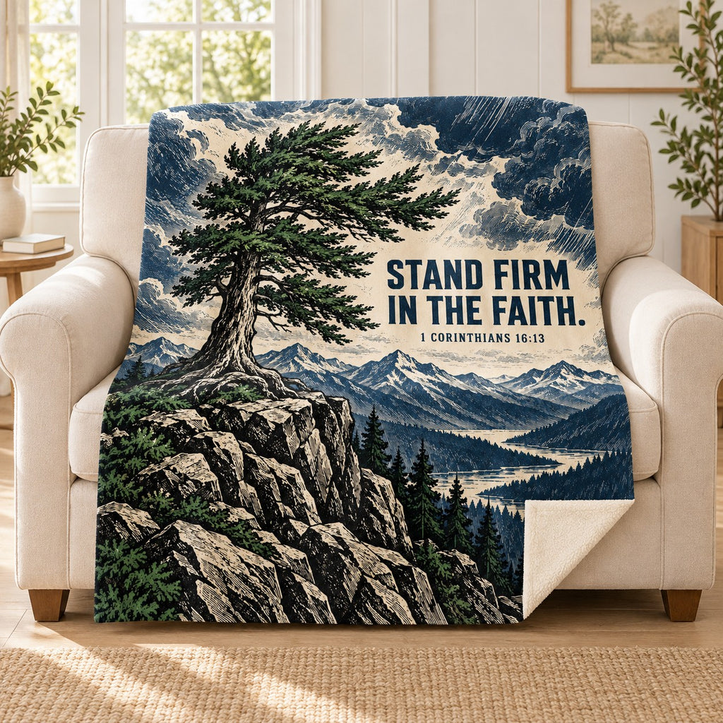 Stand Firm blanket, on a sofa