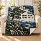 Stand Firm blanket, on a sofa
