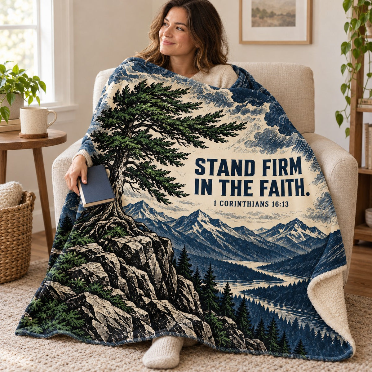 Stand Firm blanket, wrapped around a reader