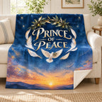 Prince of Peace blanket, on a sofa