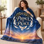 Prince of Peace blanket, wrapped around a reader