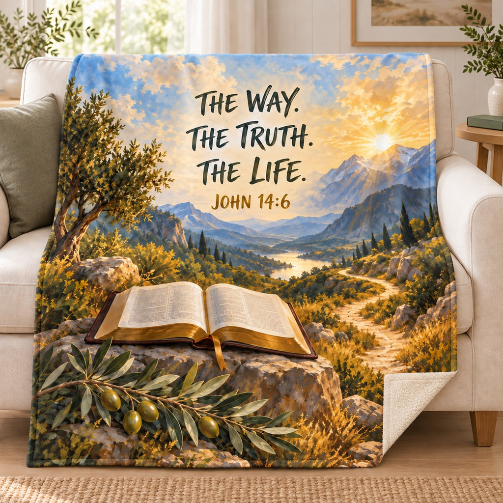 The Way Truth Life blanket, on a sofa