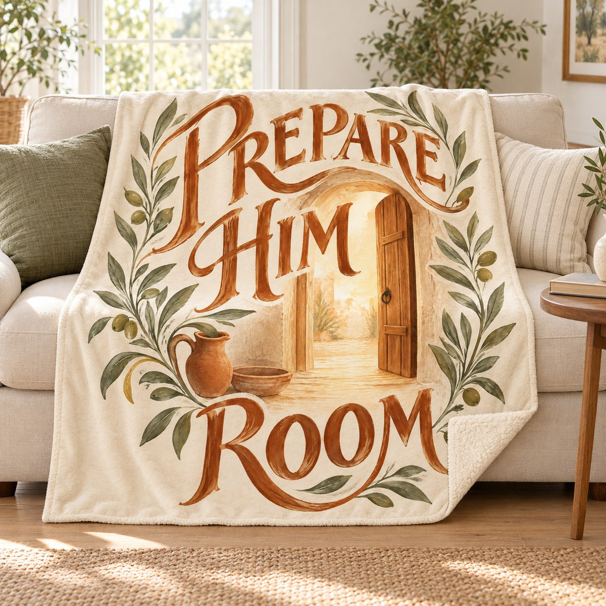 Prepare Him Room blanket, on a sofa