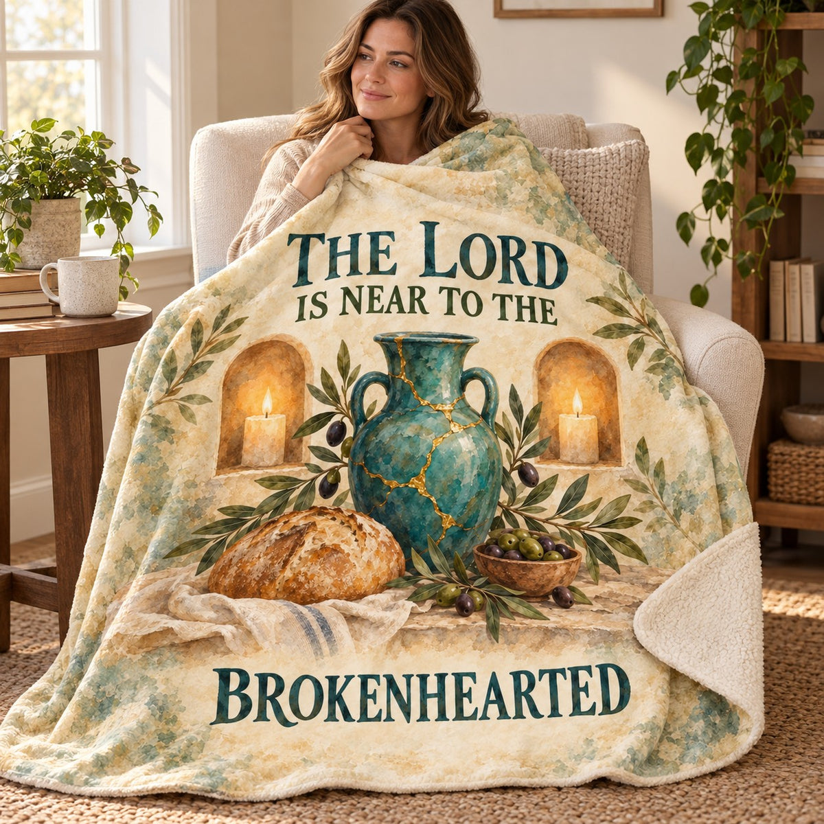 The Lord Is Near to the Brokenhearted blanket, wrapped around a reader