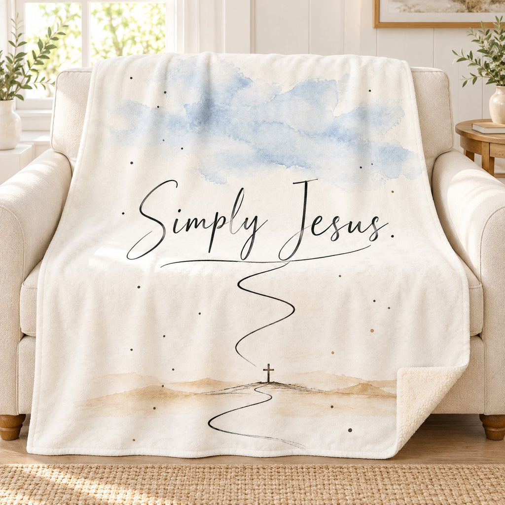 Simply Jesus blanket, on a sofa