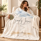 Simply Jesus blanket, wrapped around a reader